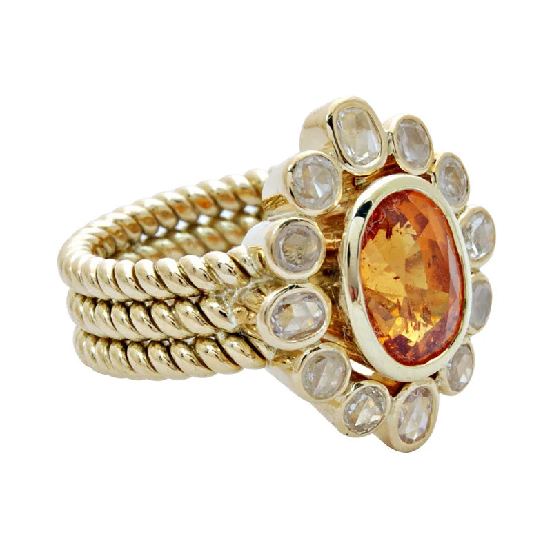 silver rings for women -Ring- Orange Garnet & Diamond