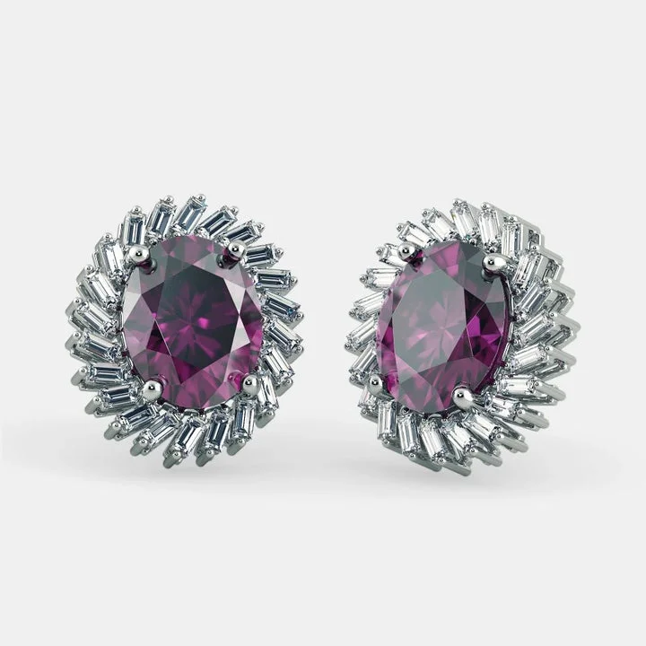 trendy crystal earrings for women -PURPLE AMETHYST OVAL EARRINGS 925