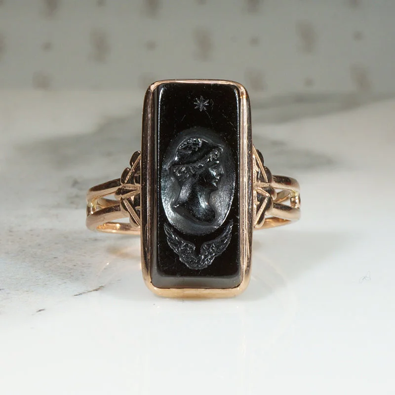 statement rings for women -Mercury Onyx Intaglio in Rosy Gold Edwardian Ring