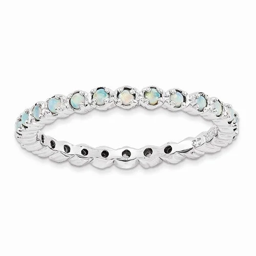 chic gemstone necklaces for women -Sterling Silver Stackable Expressions Created Opal Eternity Ring