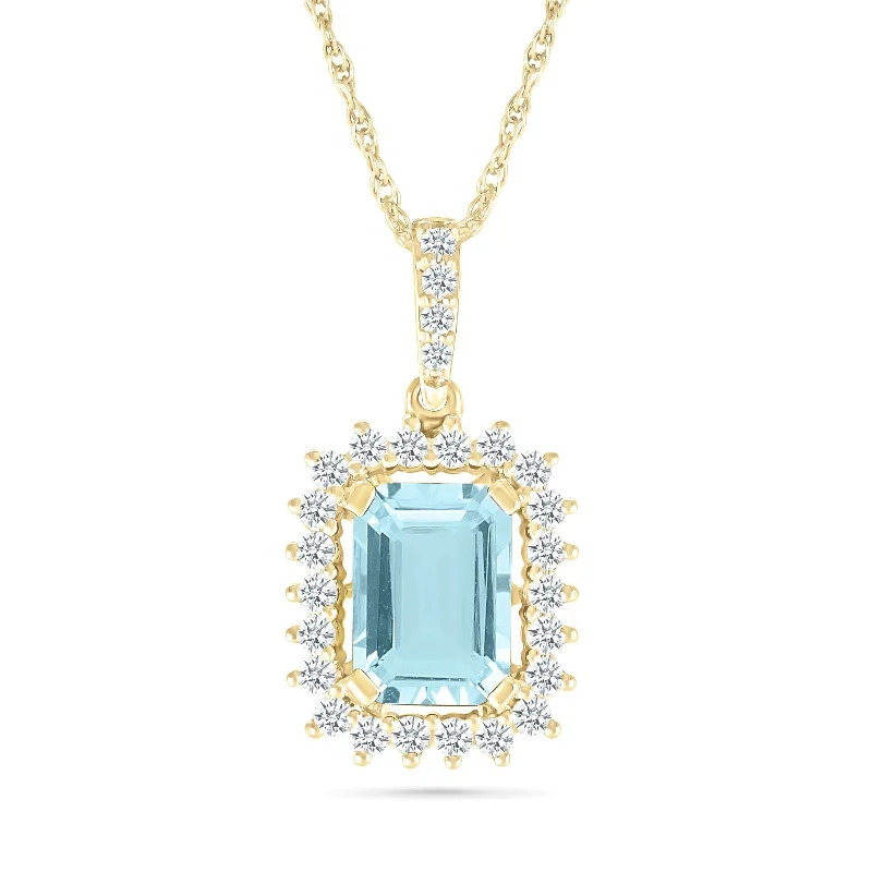 vintage necklaces for women -Aquamarine Pendant with White Sapphire Halo