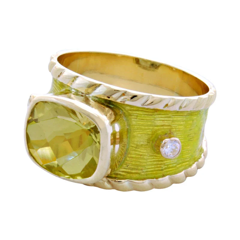 unique rings for women -Ring-Lemon Quartz and Diamond (Enamel)