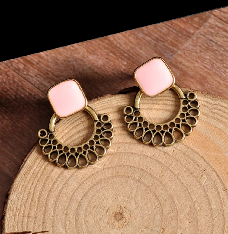 chic crystal earrings for women -Mauve Button Stud Earrings with Jacket