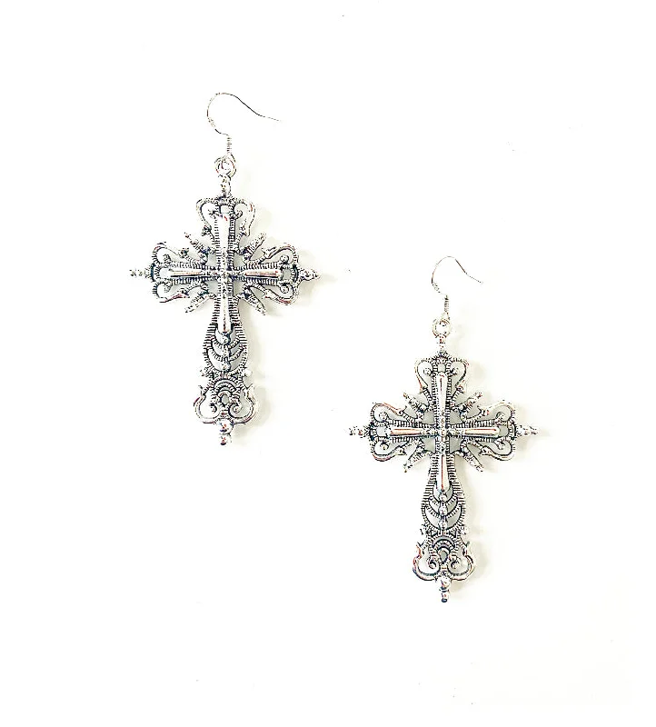 chic crystal earrings for women -Statement Cross Sterling Silver Earrings