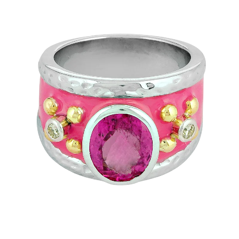 statement rings for women -Ring - Rubellite and Diamond (Enamel)