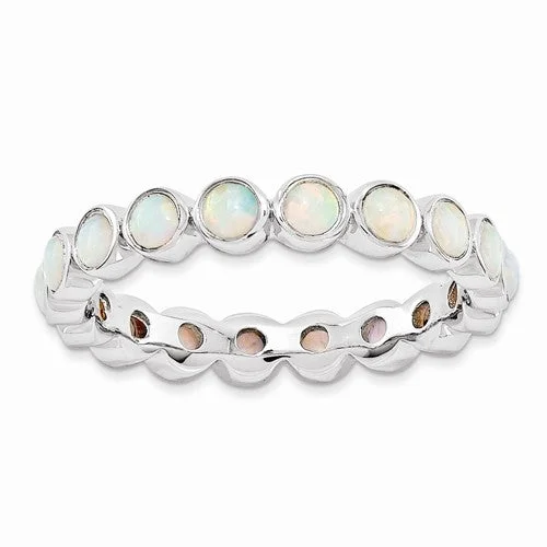 colorful necklaces for women -Sterling Silver Stackable Expressions Round Created Opal Eternity Ring