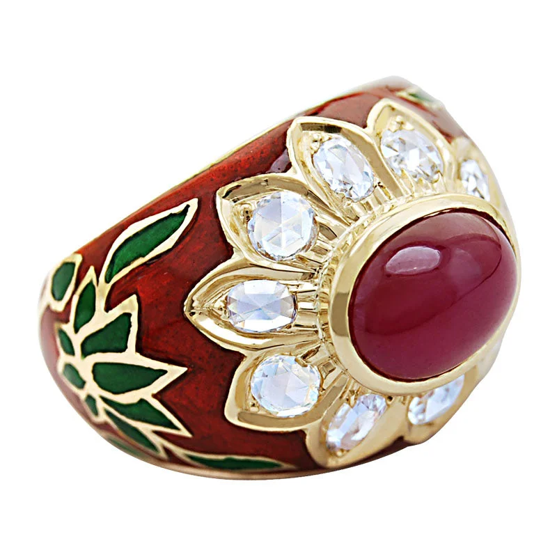 bohemian engagement rings -Ring-Ruby and Diamond (Enamel)