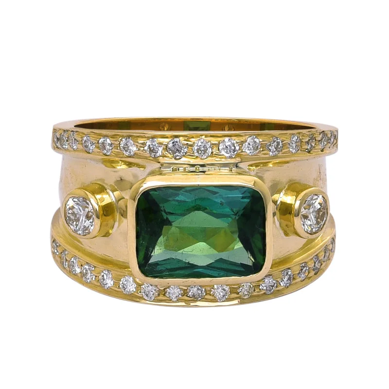 custom-designed wedding rings -Ring- Green Tourmaline and Diamond