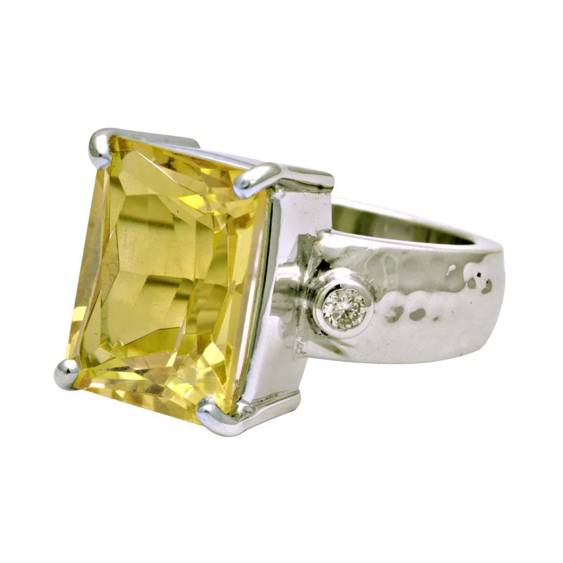 gemstone rings for women -Ring-Lemon Quartz and Diamond