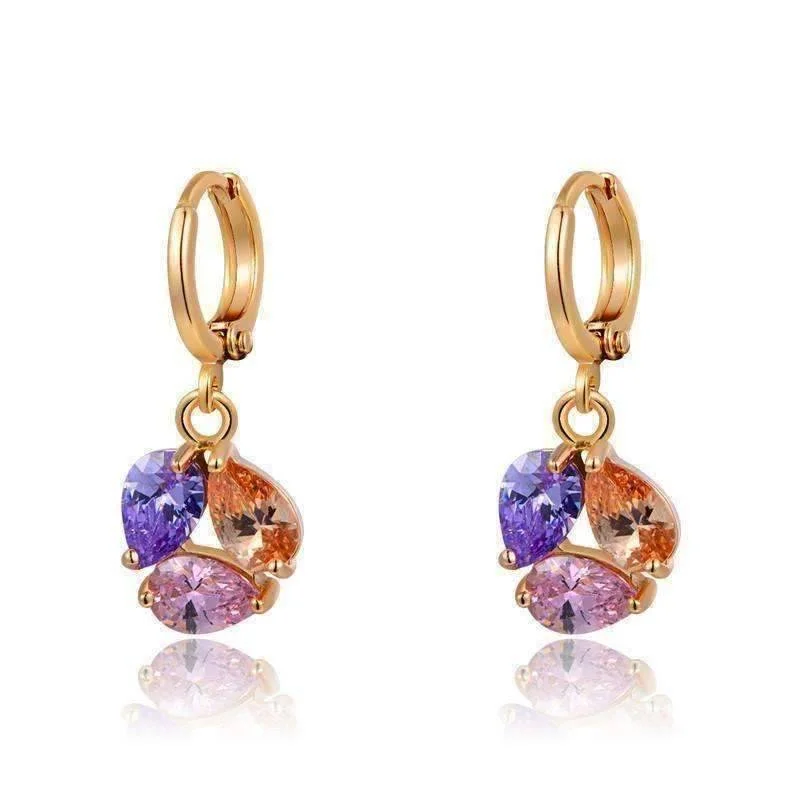 vintage-style earrings for women -Crystal Cluster Pear Shape Cubic Zirconia Dangling 18K Rose Gold plated Charm Earrings for Women by Feshionn IOBI