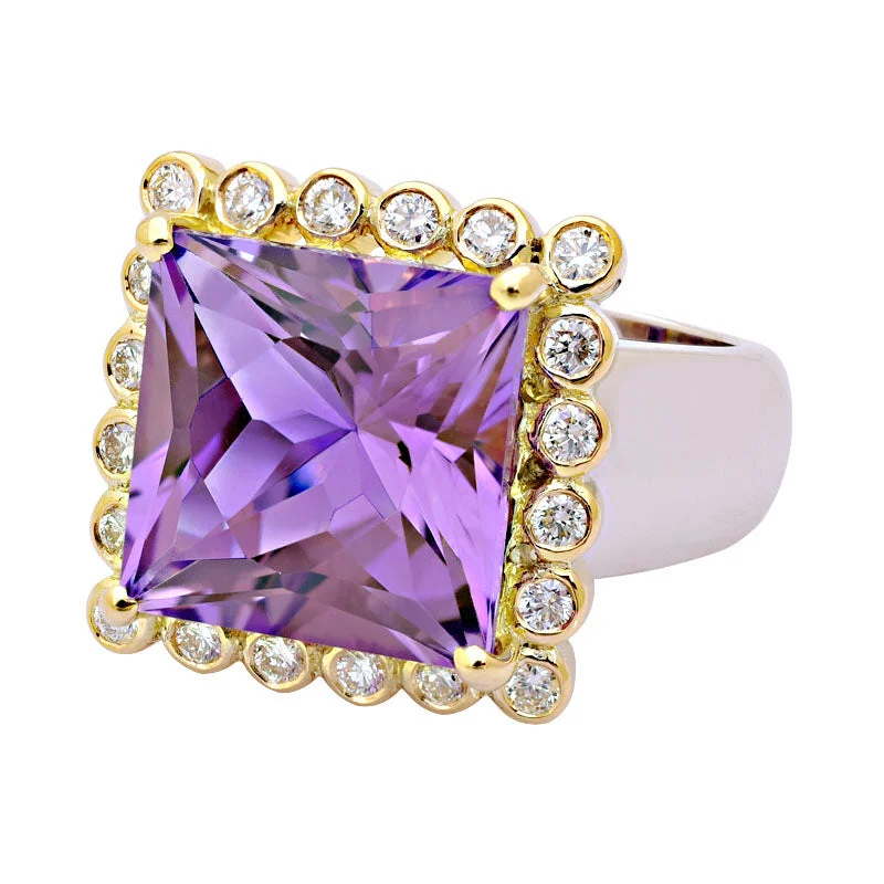 bold rings for women -Ring-Amethyst and Diamond