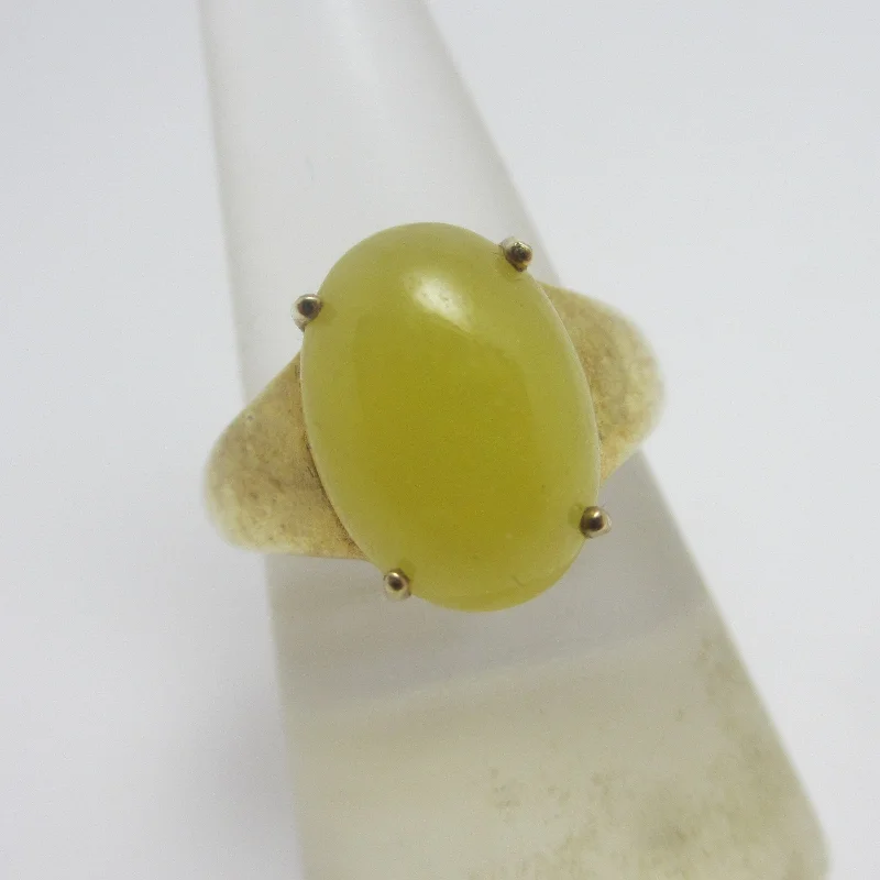 infinity rings for women -Cabochon Yellow Chalcedony Sterling Silver Gilt Ring Vintage c1980