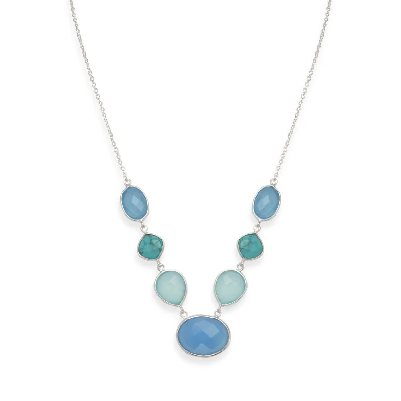 charm pendant necklaces for women -Sterling Silver Natural Turquoise and Chalcedony Necklace