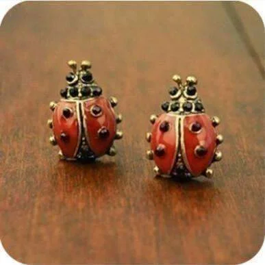 bold silver earrings for women -Love Lady Bug Earrings for Women