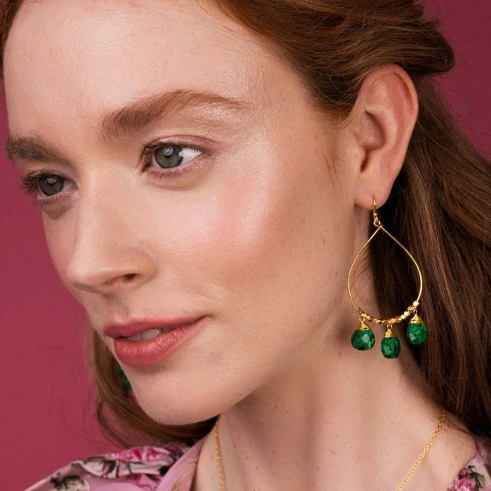 unique earrings for women -Ashiana Bella Hoop & Gem Earrings - Malachite