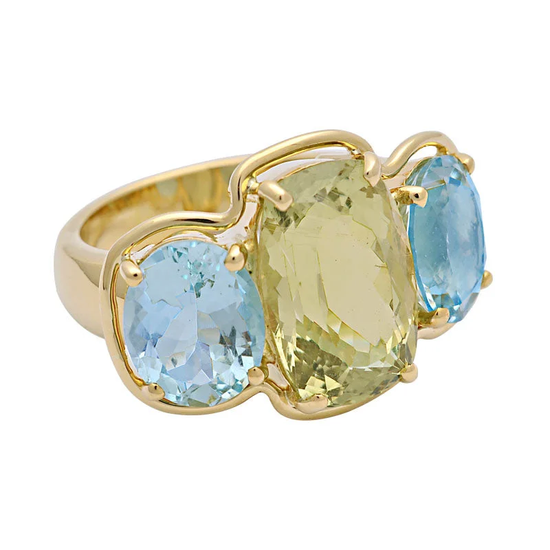 radiant-cut rings for women -Ring-Beryl and Aquamarine