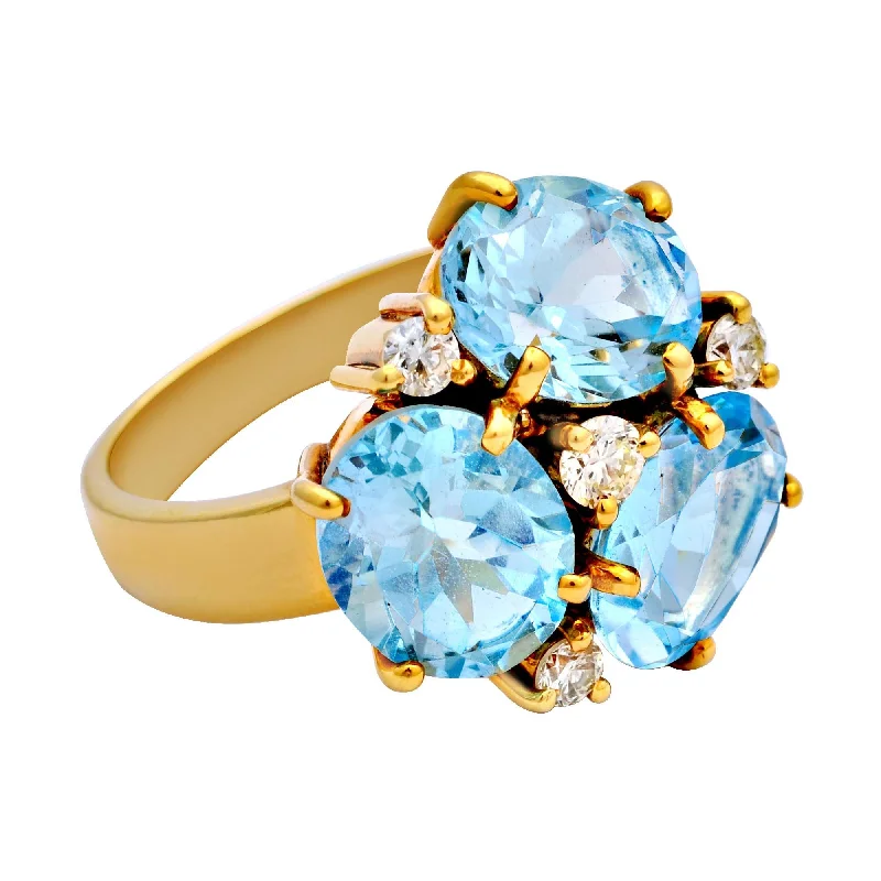 gold rings for women -Ring-Blue Topaz and Diamond