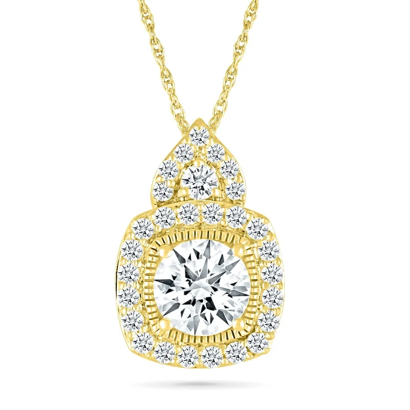 gold necklaces for women -White Sapphire Pendant Necklace with White Sapphire Halo and Bail