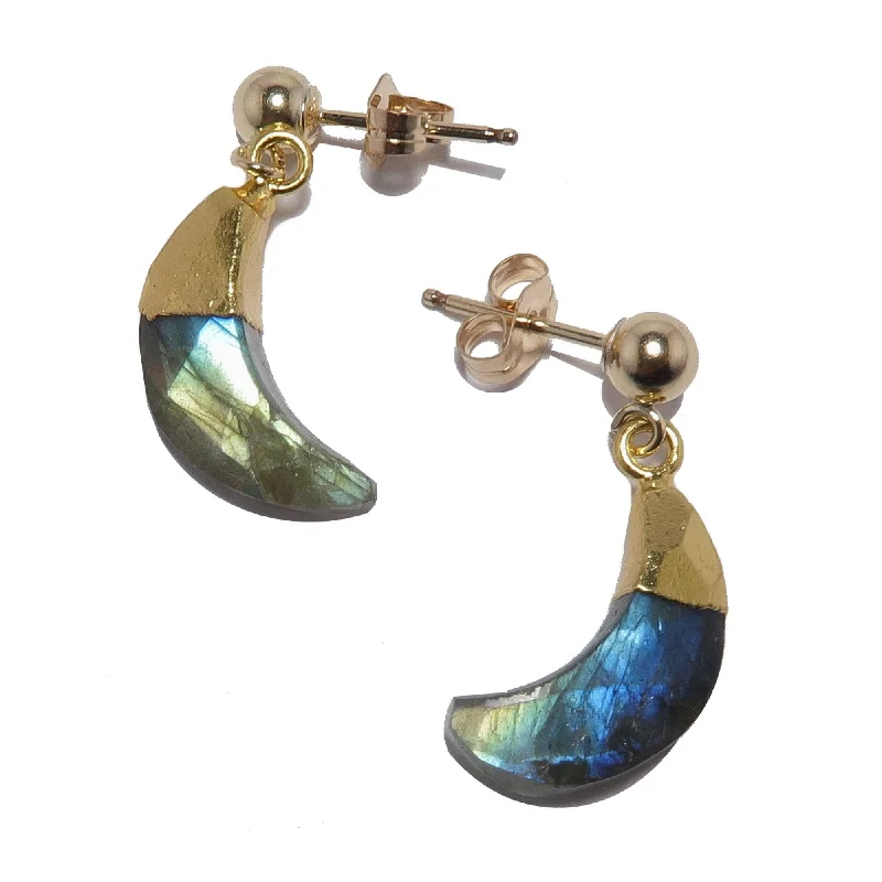 contemporary earrings for women -Labradorite Earrings Blue Rainbow Moon 24-Karat Gold