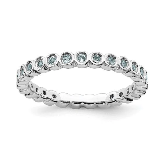 anniversary gift necklaces for women -Sterling Silver Stackable Expressions Bezel Light Aquamarine 2.25mm Eternity Band