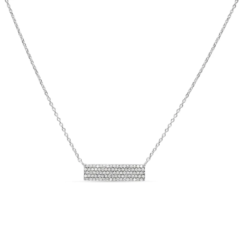 silver necklaces for women -Five Row Diamond Pavé Bar Necklace