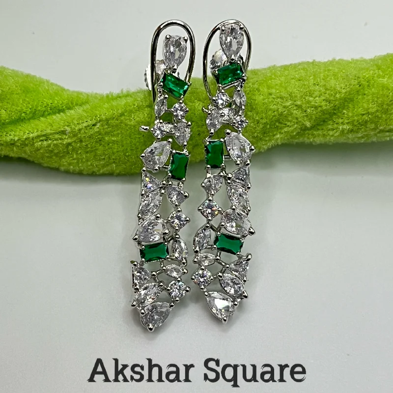 large statement earrings for women -Rhodium CZ Earrings