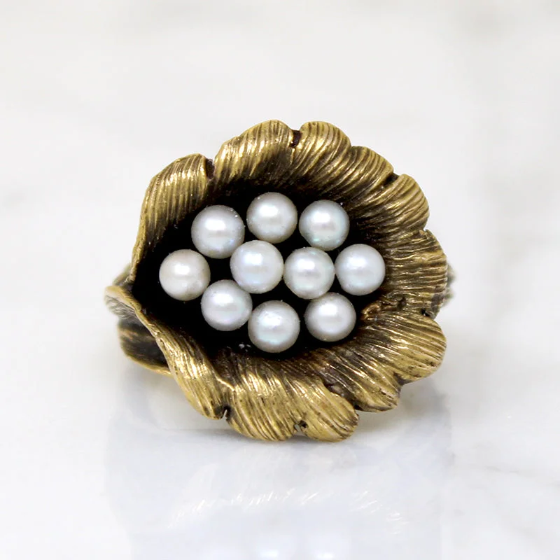 trendy wedding rings for women -Whimsical Bird's Nest Ring in Gold & Pearl