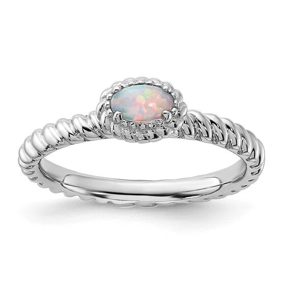 sterling silver necklaces for women -Sterling Silver Stackable Expressions Created Opal Oval Ring