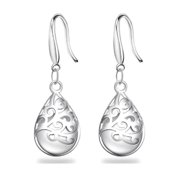 fashion earrings for women -Shimmering Cat Eye Filigree Drop Earrings