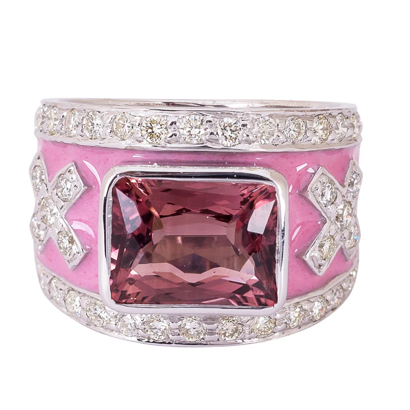 personalized engagement rings -Ring- Rubellite and Diamond (Enamel)