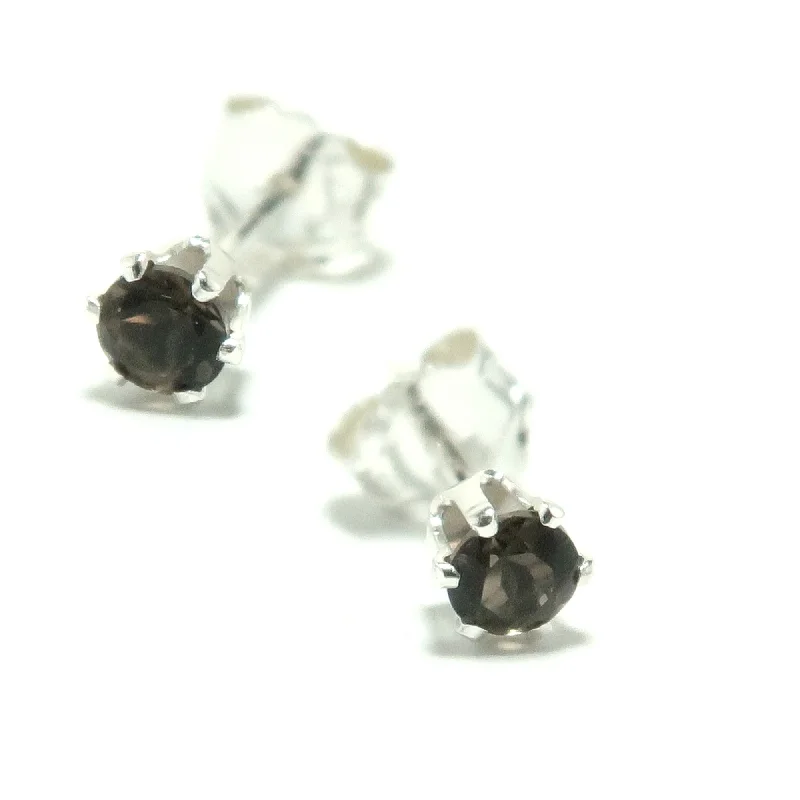 long drop earrings for women -Smoky Quartz Earrings Faceted Studs Sterling Silver