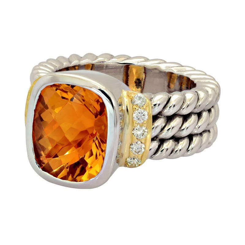 gemstone cocktail rings -Ring-Citrine and Diamond