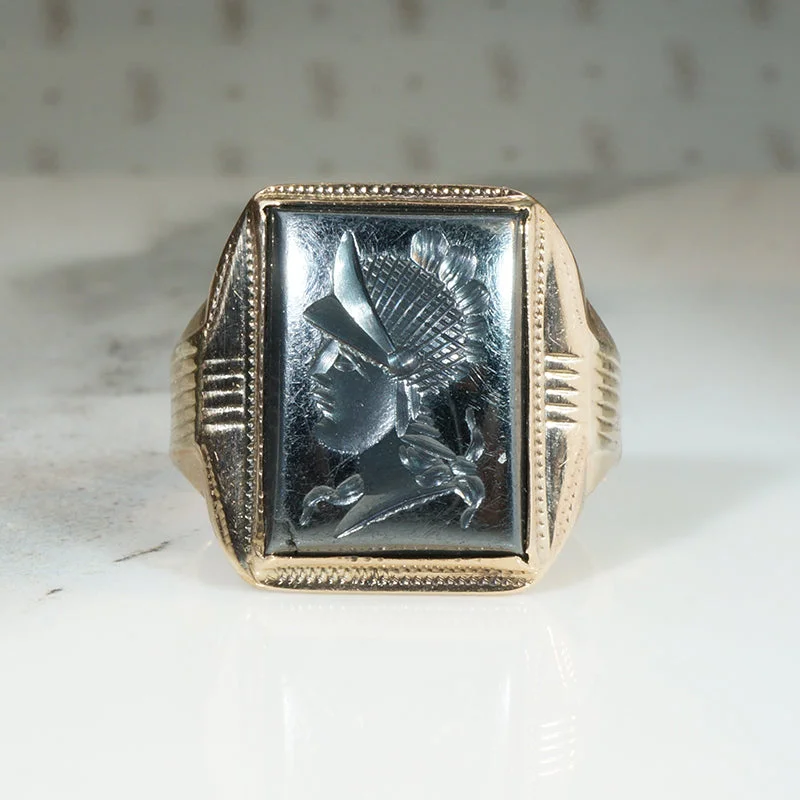 romantic rings for women -Otsby & Barton Roman Soldier Hematite Intaglio Ring