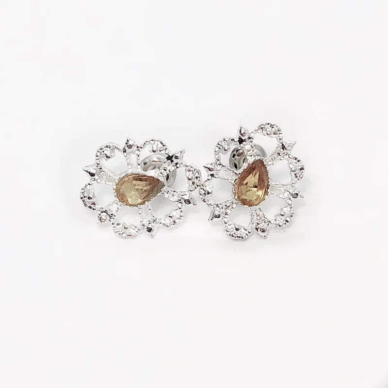 silver earrings for women -Silver Spring Yellow Crystal Stud Earrings