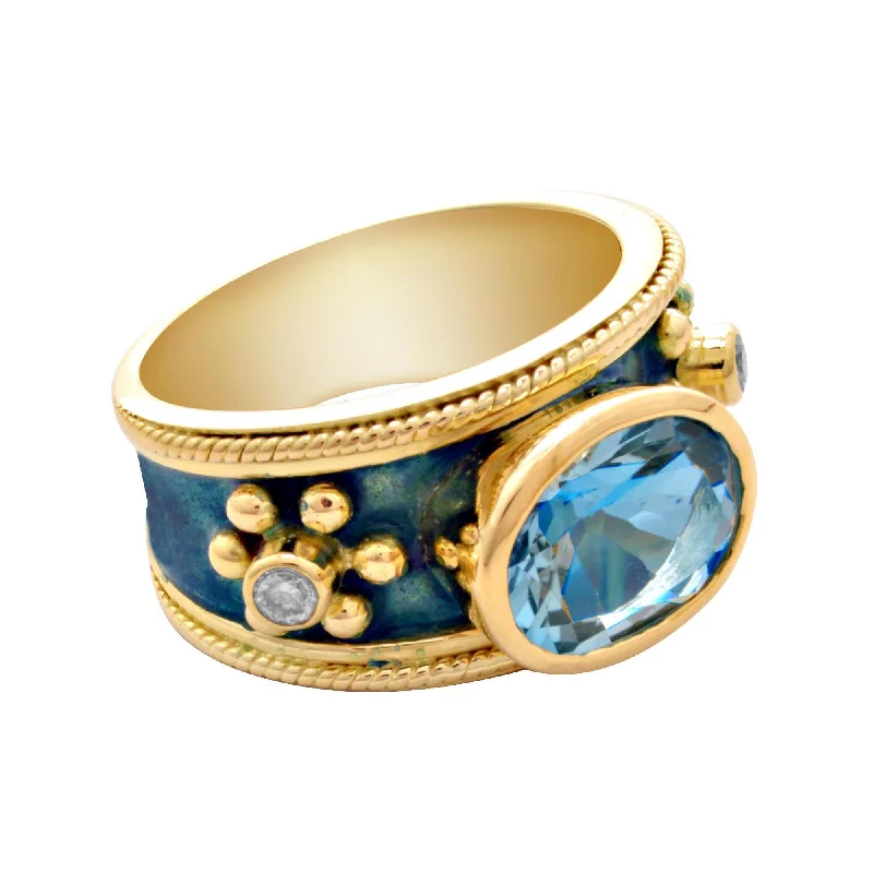 luxury wedding rings for women -Ring-Blue Topaz and Diamond (Enamel)