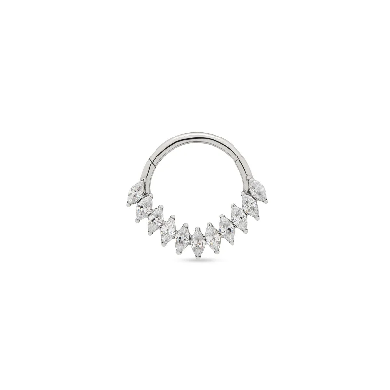 platinum rings for women -Trident Marquise Hinged Ring