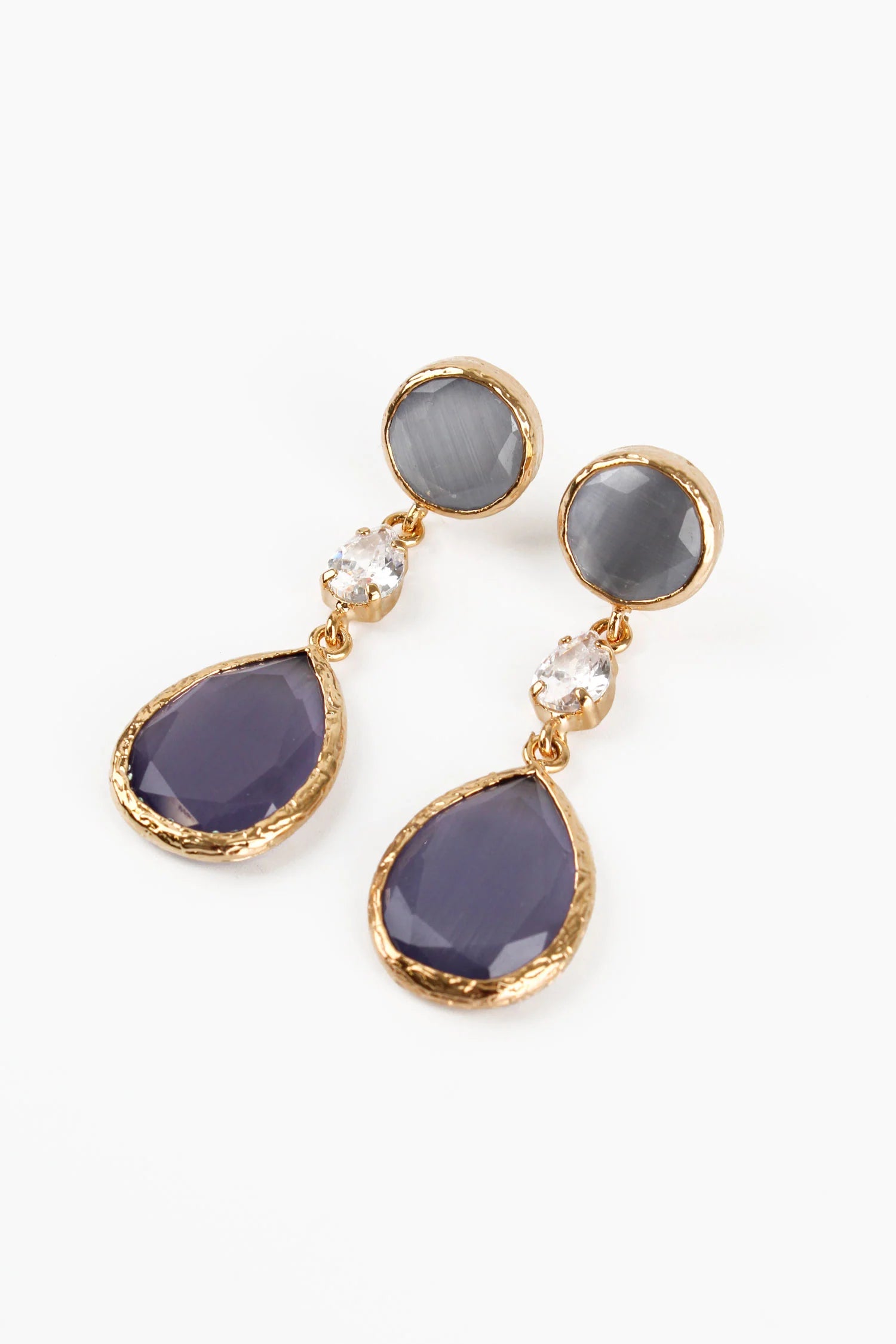 multi-layer earrings for women -My Doris Grey Lilac Stone Triple Drop Earrings