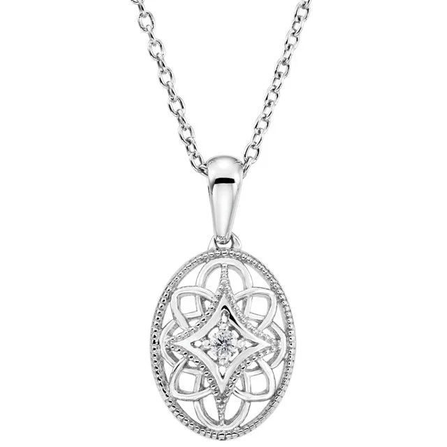 colorful necklaces for women -Sterling Silver .03 CTW Diamond Oval Filigree Pendant 18" Necklace