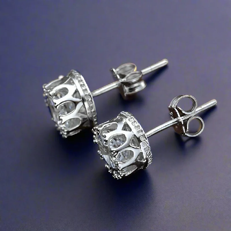 statement crystal earrings for women -18K Gold Plated Crown Stud Earrings with OB Crystals for Women - Sparkling & Elegant