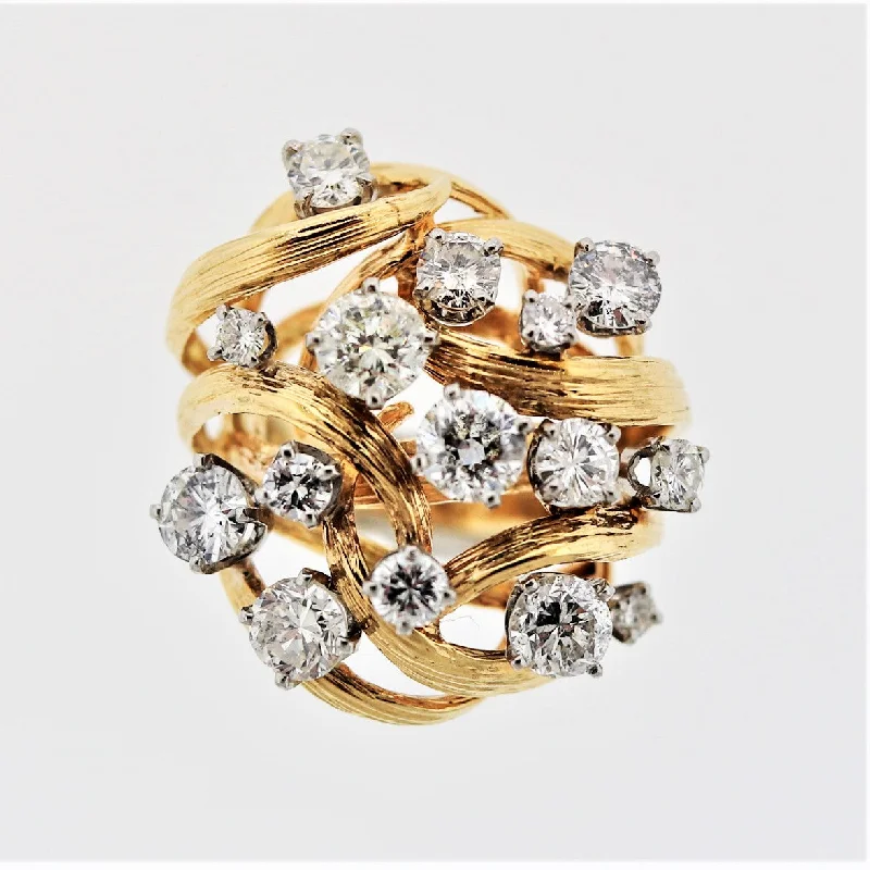 gemstone rings for women -Diamond Cluster Gold Cocktail Ring