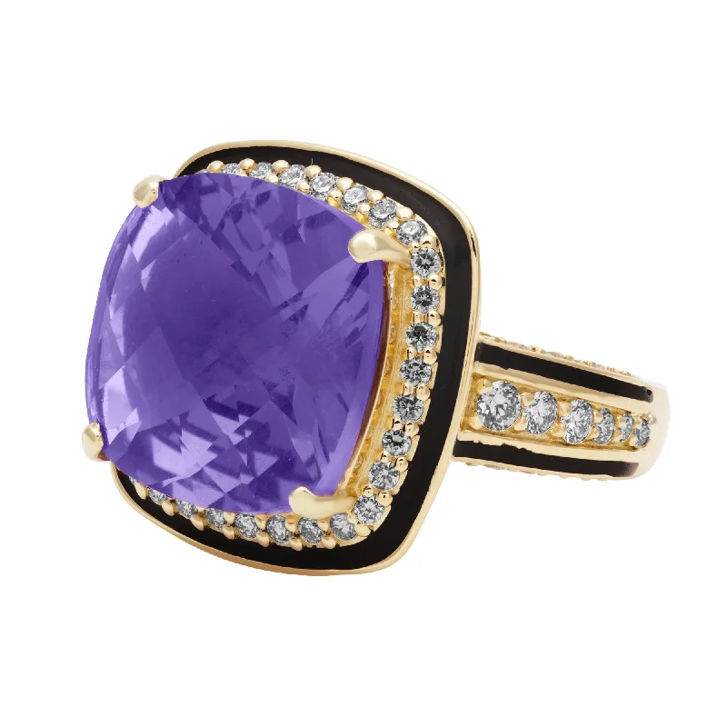 stackable wedding bands for women -Ring - Amethyst And  Diamond (enamel)