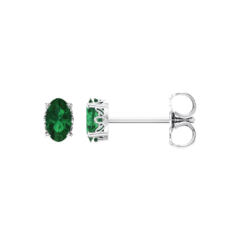 crystal drop earrings for women -Stud Earrings in 14k White Gold with Oval Lab Created Emeralds