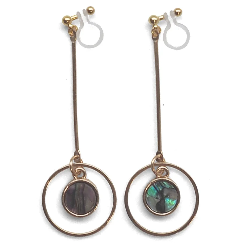 trendy stud earrings for women -Abalone Shell and Dangle Long Round Hoop Invisible Clip on Earrings