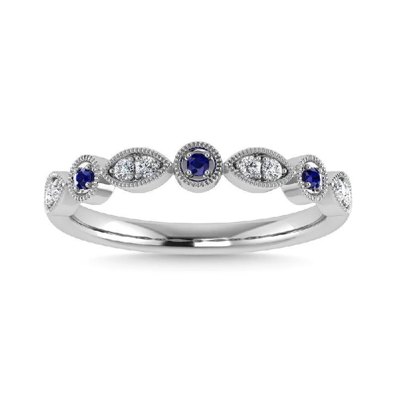 multi-layer necklaces for women -Diamond 1/8 Ct.Tw. Blue Sapphire Anniversary Band in 10K White Gold