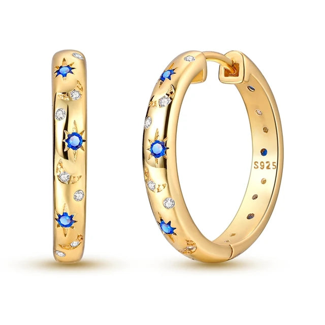 personalized hoop earrings for women -Gold Hoop Earrings with Stars & Moons