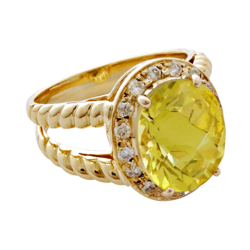 fashion rings for women -Ring-Lemon Quartz and Diamond