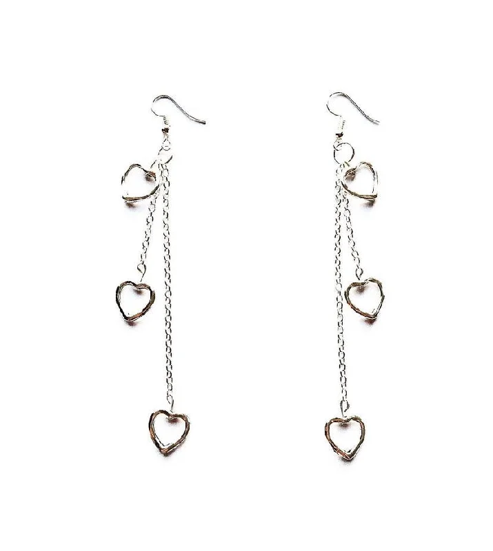 colorful earrings for women -Trio Silver Heart Drop Earrings