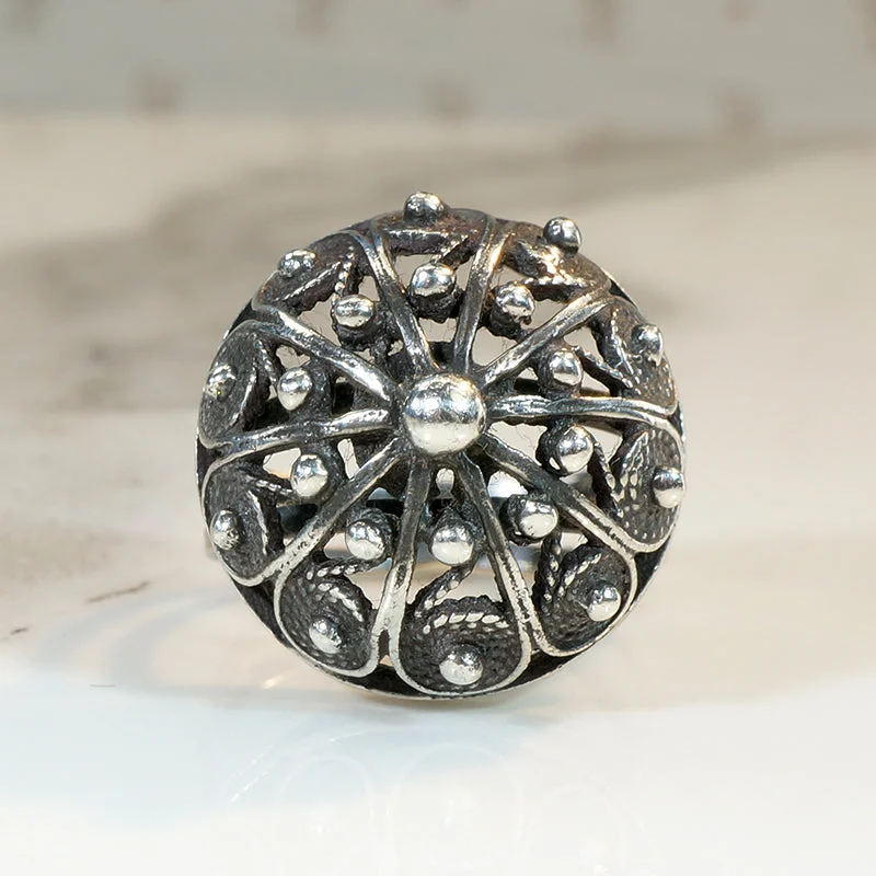 radiant-cut rings for women -Bohemian Sterling Filigree Bombé Ring