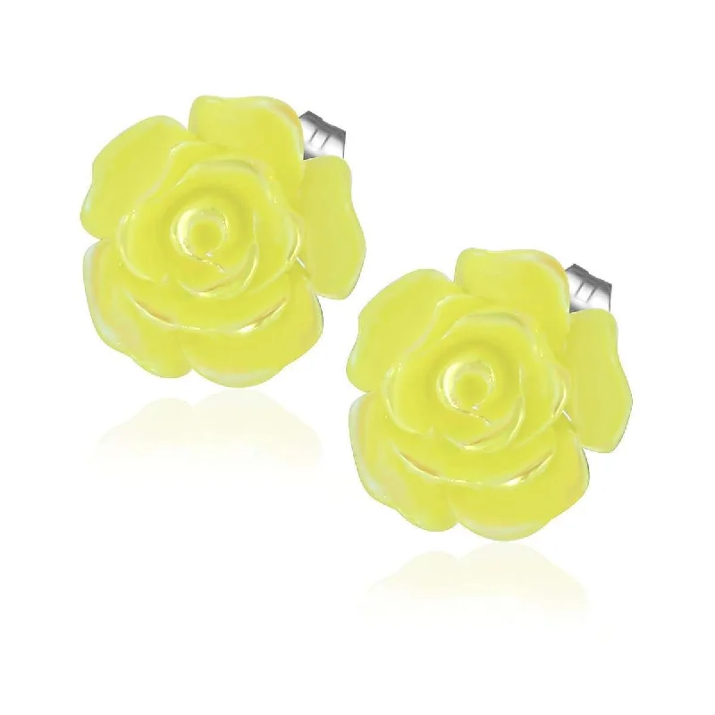 elegant drop earrings for women -Yellow Rose Stud Stainless Steel 316 Earrings for Woman