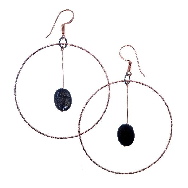 dangling pearl earrings for women -Mica Earrings Big Hoop of Protection Crystals in Copper